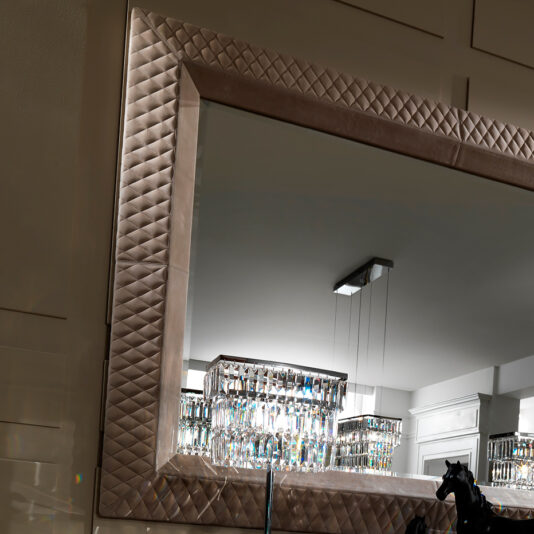 Luxury Marble And Nubuck Leather Buffet And Mirror Set
