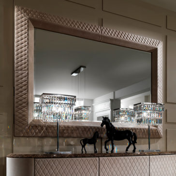 Luxury Marble Nubuck Leather Buffet And Mirror Set Large High End Quilted Nubuck Leather Mirror