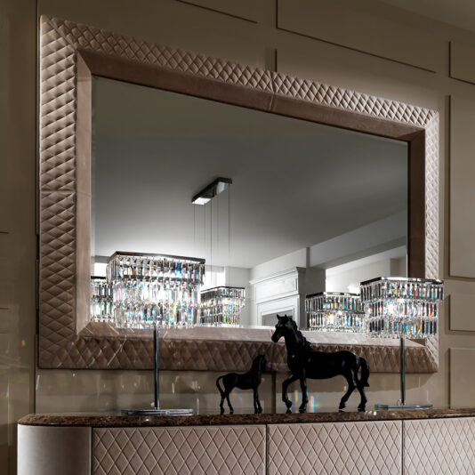 Luxury Marble Nubuck Leather Buffet And Mirror Set Large High End Quilted Nubuck Leather Mirror