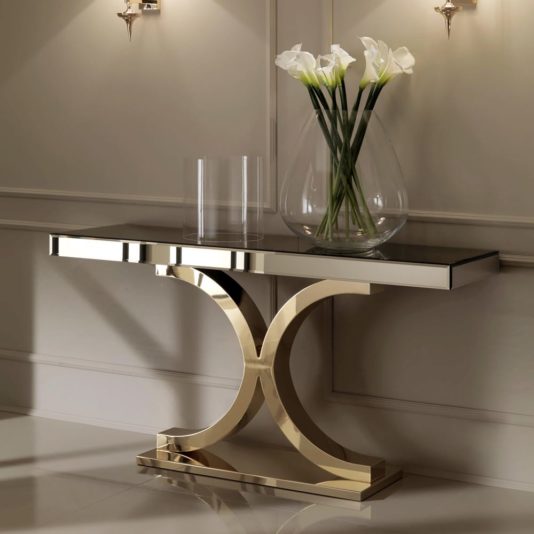Mirrored 24 Carat Gold Plated Designer Console Table