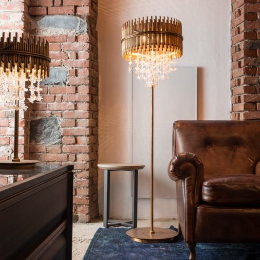 Modern Antique Brass Italian Lamp With Murano Glass Drops