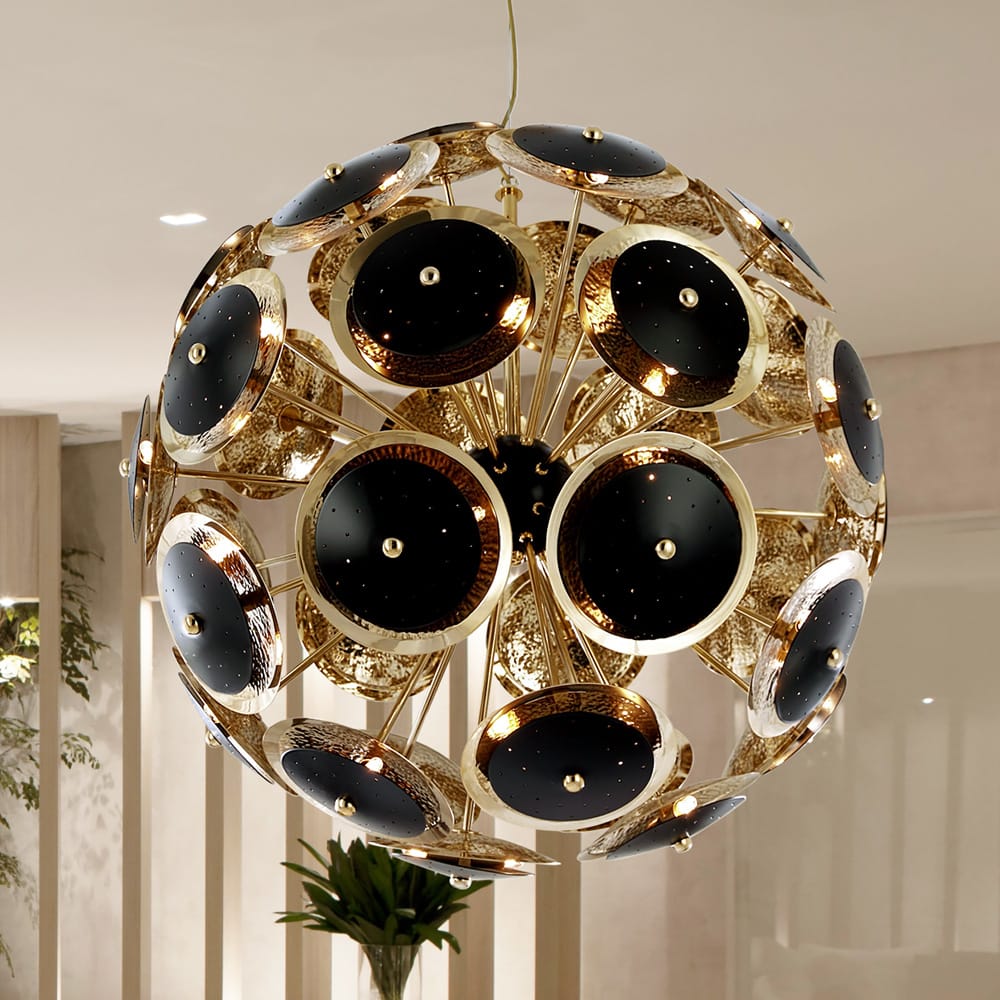 Modern Black And Gold Plated Sphere Chandelier