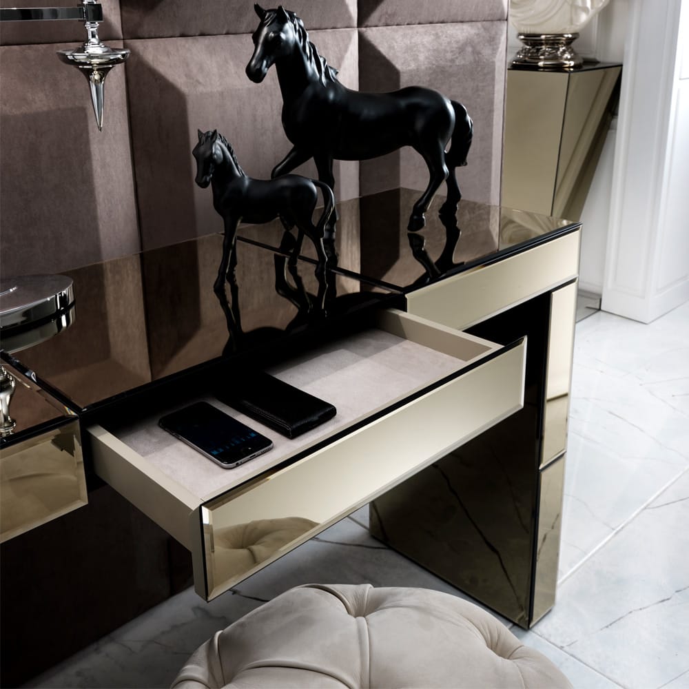 Modern Designer Bronze Mirrored Console Table With Drawer