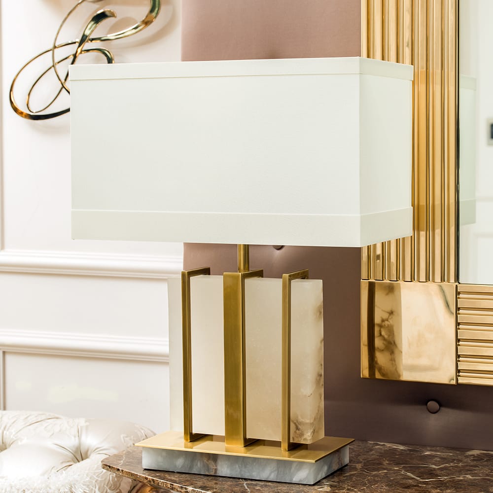 Modern Designer Brushed Gold And Marble Table Lamp