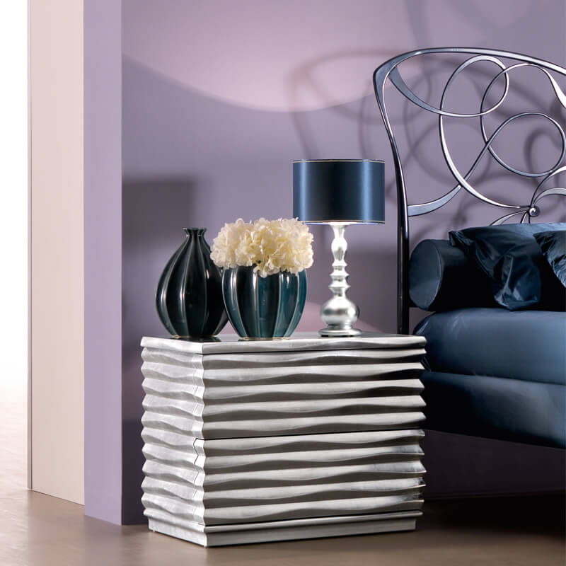 Modern Designer Rippled Silver Leaf Bedside Cabinet