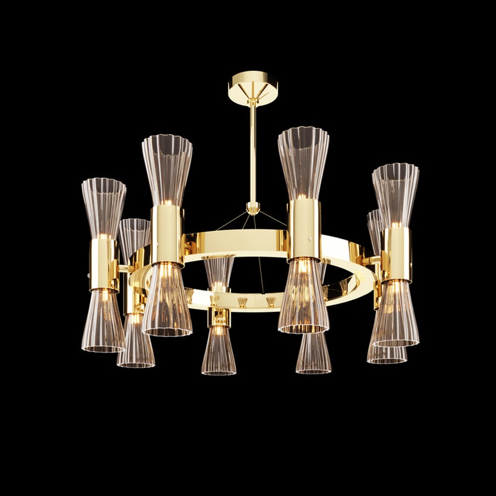 Modern Gold Leaf Murano Glass Designer Chandelier