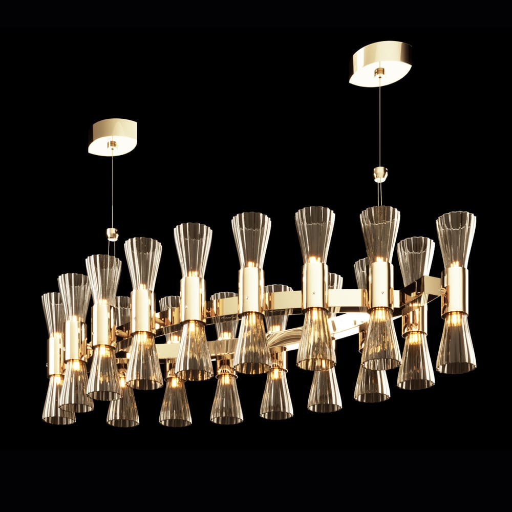 Modern Gold Leaf Murano Glass Oval Designer Chandelier