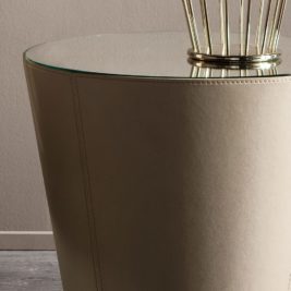 Modern Italian Round Leather Bedside Table