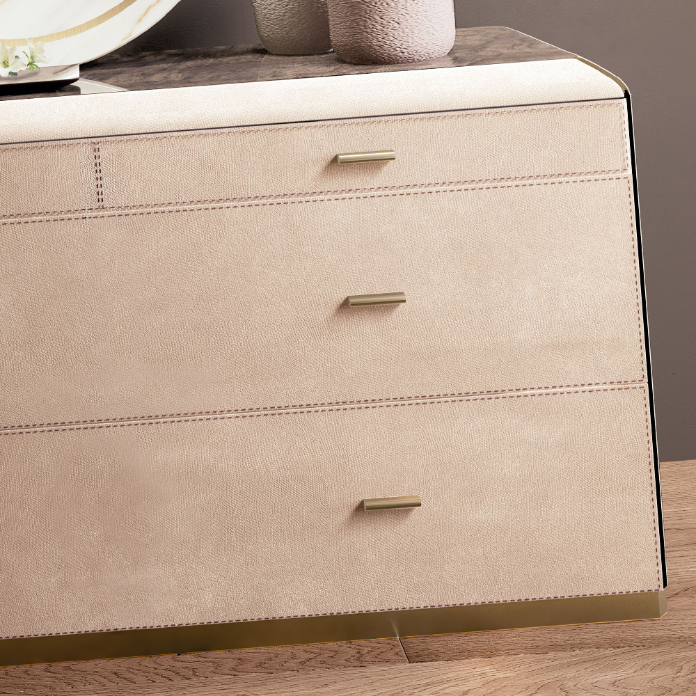 Modern Italian Designer Leather And Marble Chest Of Drawers