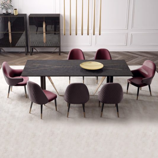 Modern Italian Designer Luxury Veneered Dining Table Set