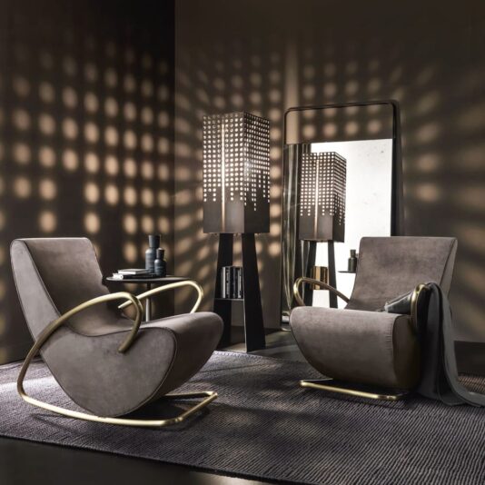 Modern Italian Designer Nubuck Rocking Armchair Modern Italian Designer Nubuck Rocking Armchair