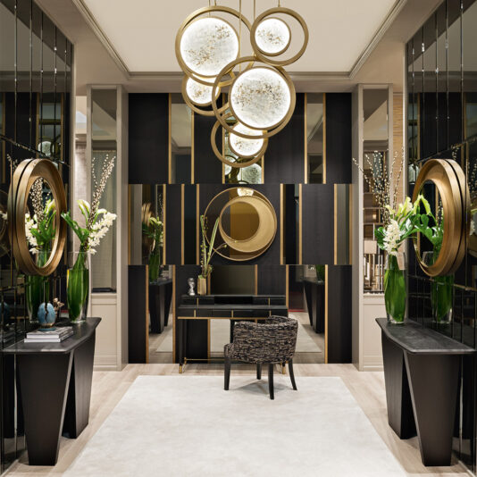 Modern Italian Designer Offset Circles Mirror