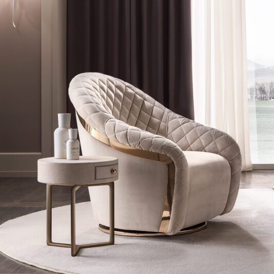 Modern Italian Designer Quilted Leather Swivel Armchair Modern Italian Designer Quilted Leather Armchair