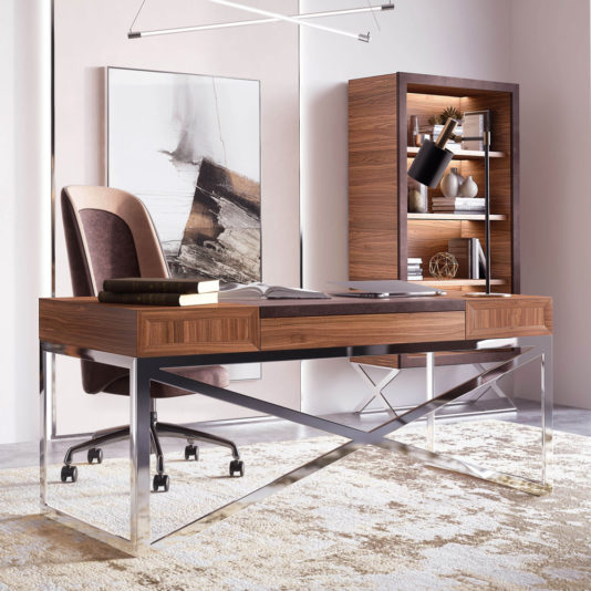 Modern Italian Designer Veneer Executive Desk