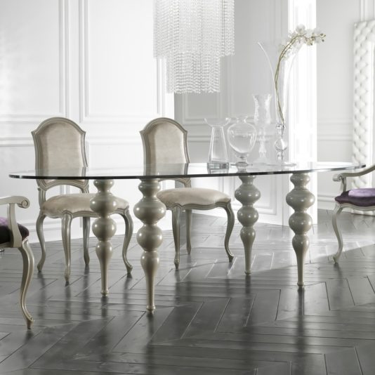 Modern Italian Glass Oval Designer Dining Table