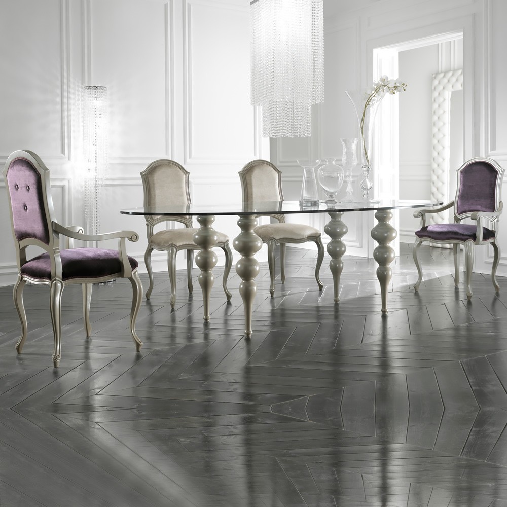 Modern Italian Glass Oval Designer Dining Table Set