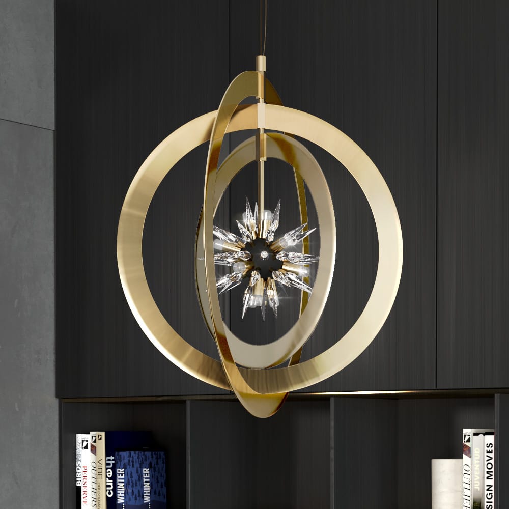 Modern Gold Plated Crystal Concentric Circles Chandelier