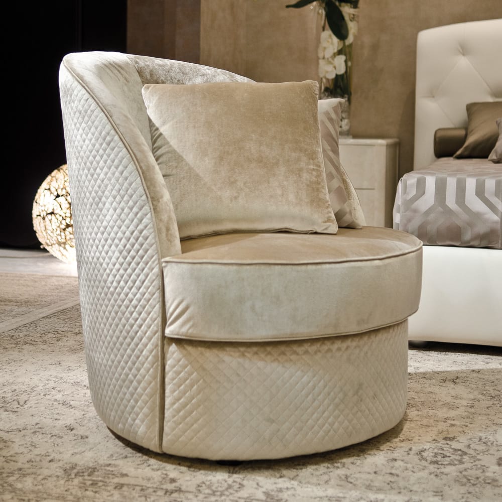 Modern Italian Quilted Velvet Armchair