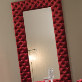 Modern Italian Red Velvet Button Upholstered Mirror