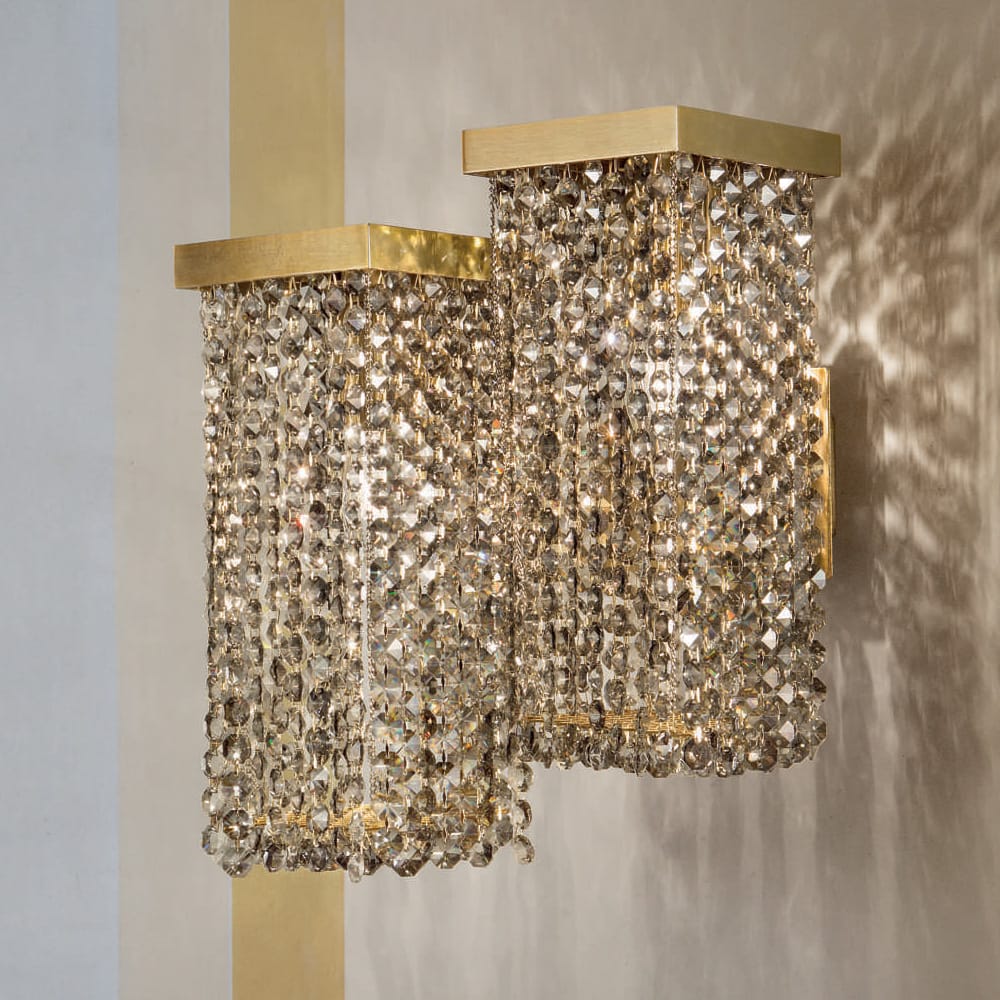 Modern Italian Smoky Crystal Brass Double Wall Light