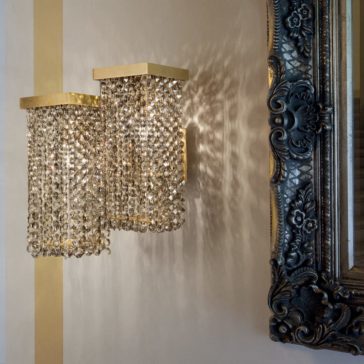 Modern Italian Smoky Crystal Brass Double Wall Light Modern Italian Smoky Swarovski Crystal Brass Double Wall Light