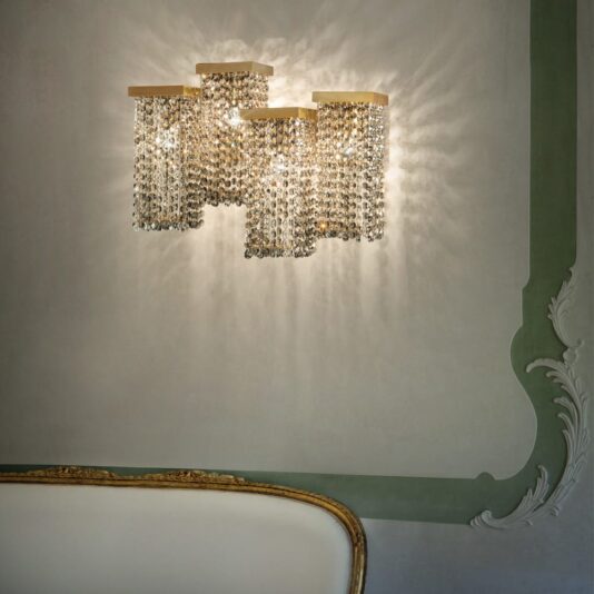 Modern Italian Smoky Crystal Brass Wall Light Modern Italian Smoky Swarovski Crystal Brass Wall Light