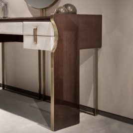 Modern Italian Wenge And Nubuck Dressing Table And Mirror