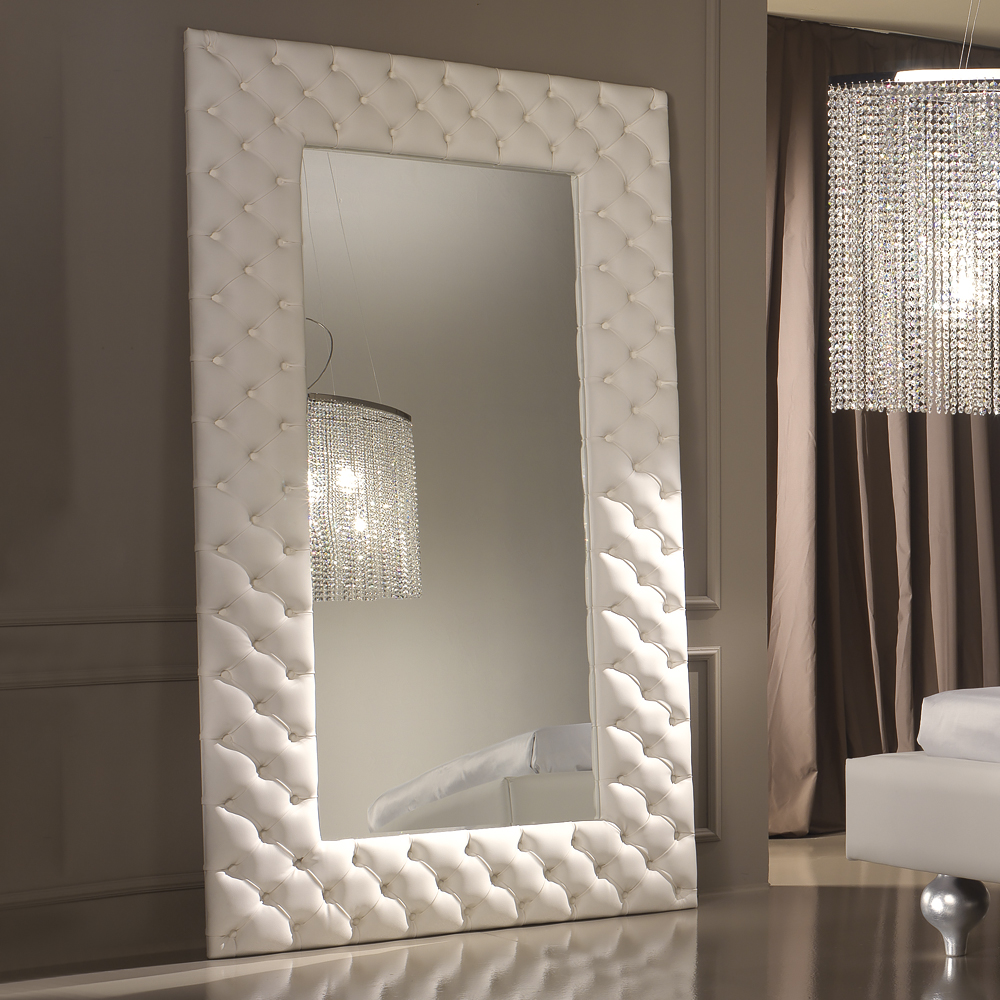 Modern Italian White Leather Upholstered Mirror