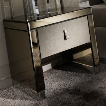 Modern Mirrored Embossed Leather Bedside Table Modern Mirrored Alligator Embossed Effect Leather Bedside Table