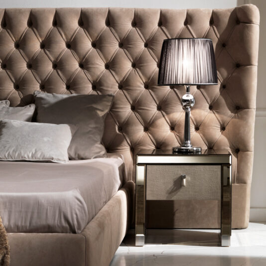 Modern Mirrored Embossed Leather Bedside Table Modern Mirrored Alligator Embossed Effect Leather Bedside Table