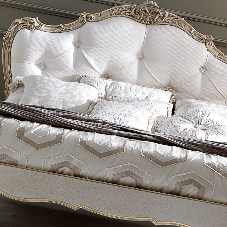 Ornate Carved Italian Rococo Button Upholstered Bed