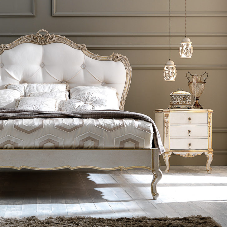 Ornate Carved Italian Rococo Button Upholstered Bed