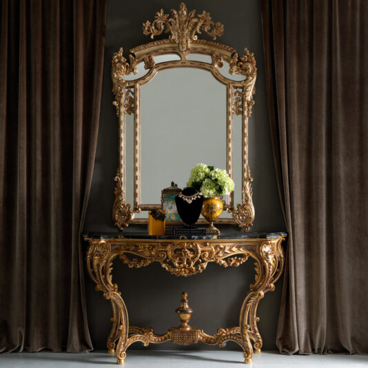 Ornate Gold Rococo Console Table Gold Rococo Console Table and Mirror Set