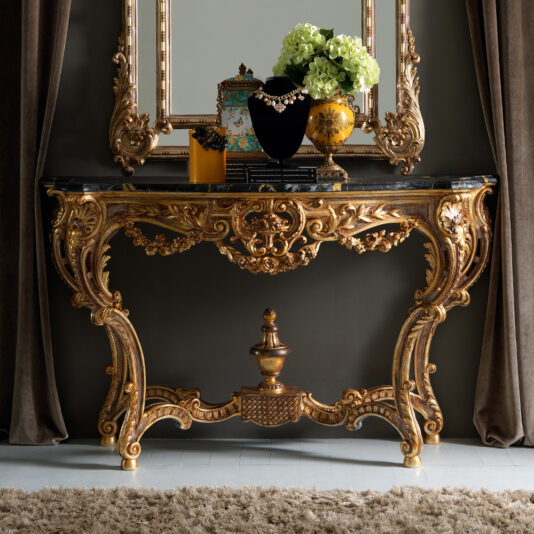 Gold Rococo Console Table and Mirror Set Ornate Gold Rococo Console Table