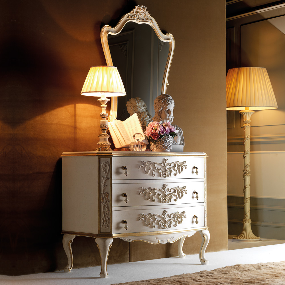 Ornate Italian Chest of Drawers and Mirror Set