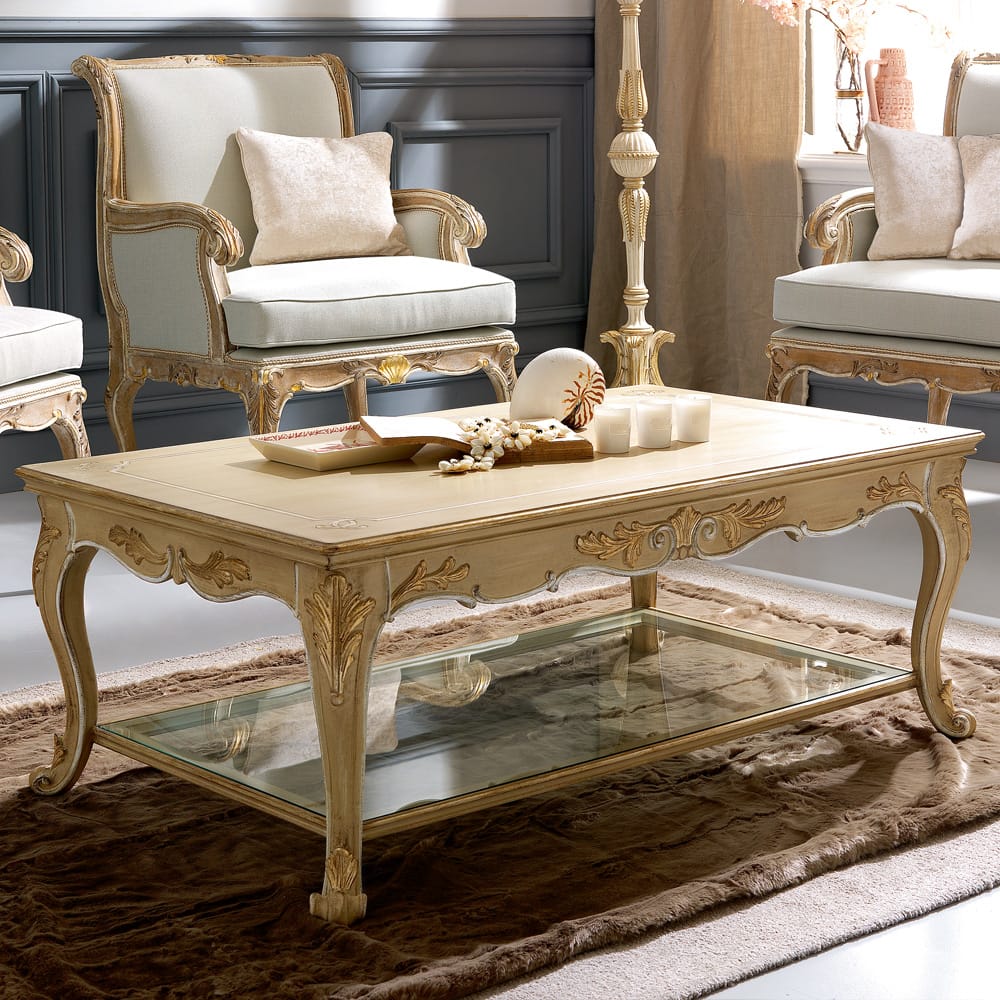 Ornate Italian Designer Coffee Table With Lower Shelf