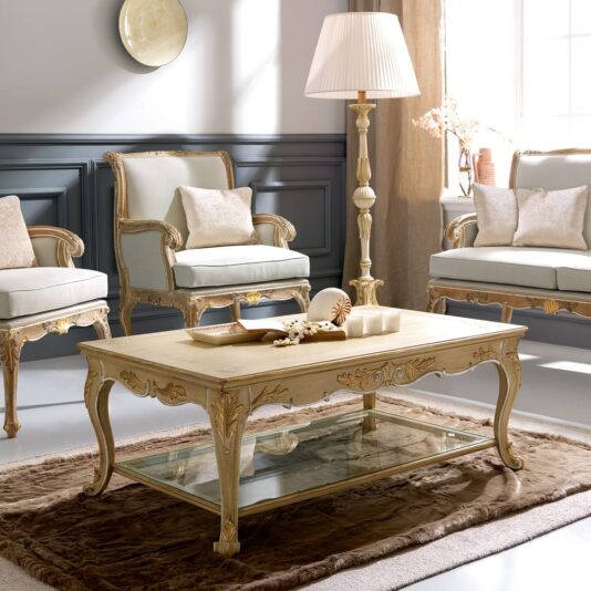 Ornate Italian Designer Coffee Table With Lower Shelf Ornate Italian Designer Coffee Table With Lower Shelf