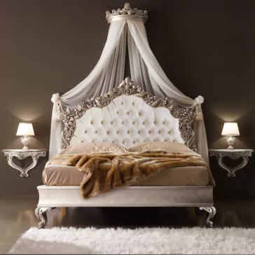 Ornate Italian Designer Silver Leaf Bed Ornate Italian Designer Silver Leaf Bed