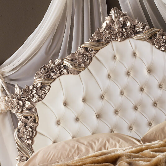 Ornate Italian Designer Silver Leaf Bed Ornate Italian Designer Silver Leaf Bed