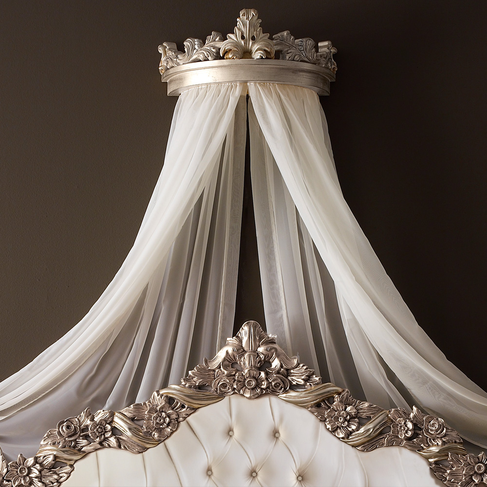 Ornate Italian Designer Silver Leaf Bed