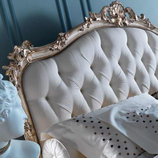 Ornate Italian Rococo Reproduction Button Upholstered Bed Ornate Italian Rococo Reproduction Button Upholstered Bed