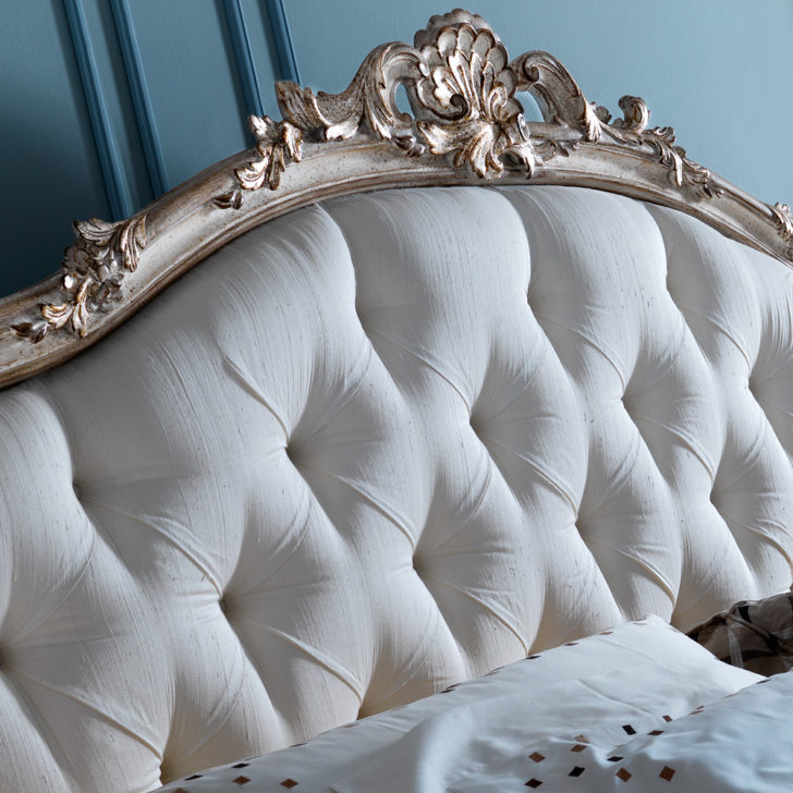 Ornate Italian Rococo Reproduction Button Upholstered Bed