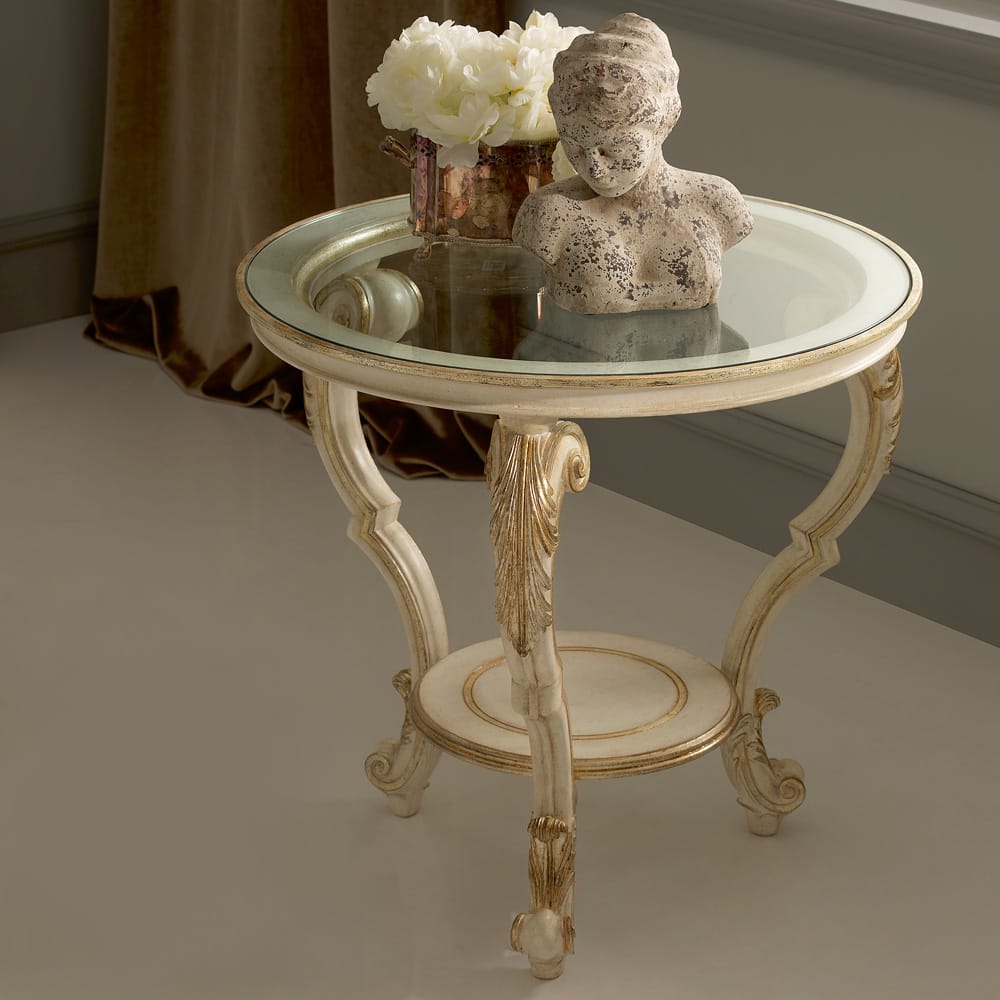 Ornate Italian Round Classic Glass Side Table