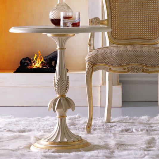 Ornate Ivory And Gold Designer Italian Classic Side Table