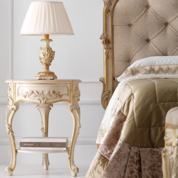 Ornate Ivory and Gold Italian Small Round Bedside Table Ornate Ivory and Gold Italian Small Round Bedside Table