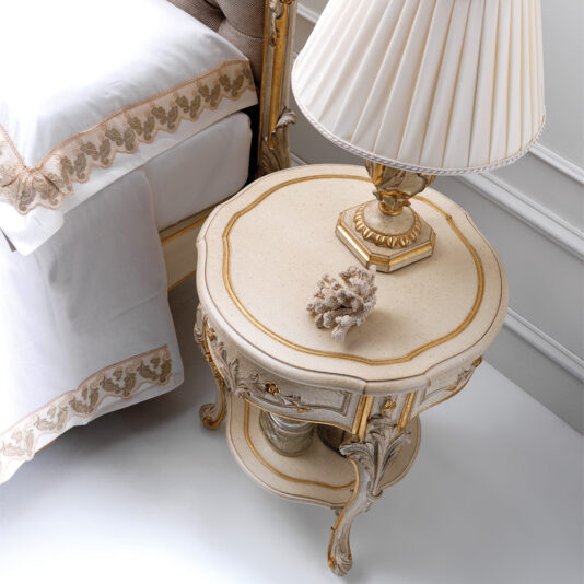 Ornate Ivory and Gold Italian Small Round Bedside Table Ornate Ivory and Gold Italian Small Round Bedside Table