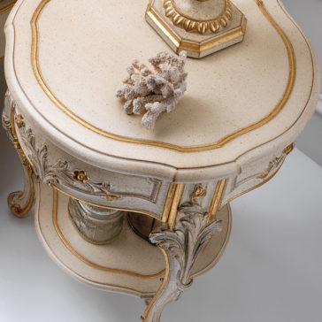 Ornate Ivory and Gold Italian Small Round Bedside Table Ornate Ivory and Gold Italian Small Round Bedside Table