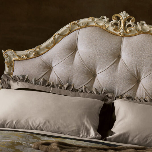 Ornate Ivory and Gold Italian Button Upholstered Bed Ornate Ivory and Gold Italian Button Upholstered Bed