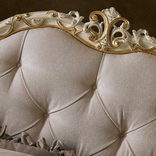 Ornate Ivory and Gold Italian Button Upholstered Bed Ornate Ivory and Gold Italian Button Upholstered Bed