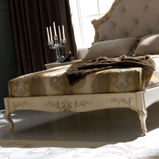 Ornate Ivory and Gold Italian Button Upholstered Bed Ornate Ivory and Gold Italian Button Upholstered Bed
